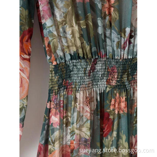 Women's Long Sleeve Chiffon Print Dress
